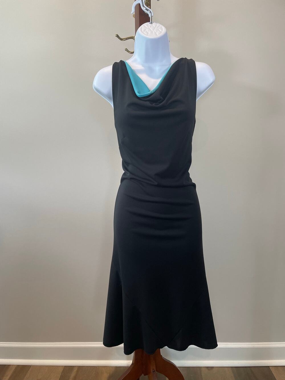 Express Ruffle Flare Hem Dress Size 5 to 6 Black 90s Scoop Neck Ruched Waist